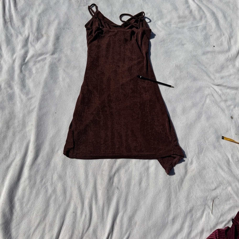 Chic Brown Ruched Mini Dress - Picture 4 of 7